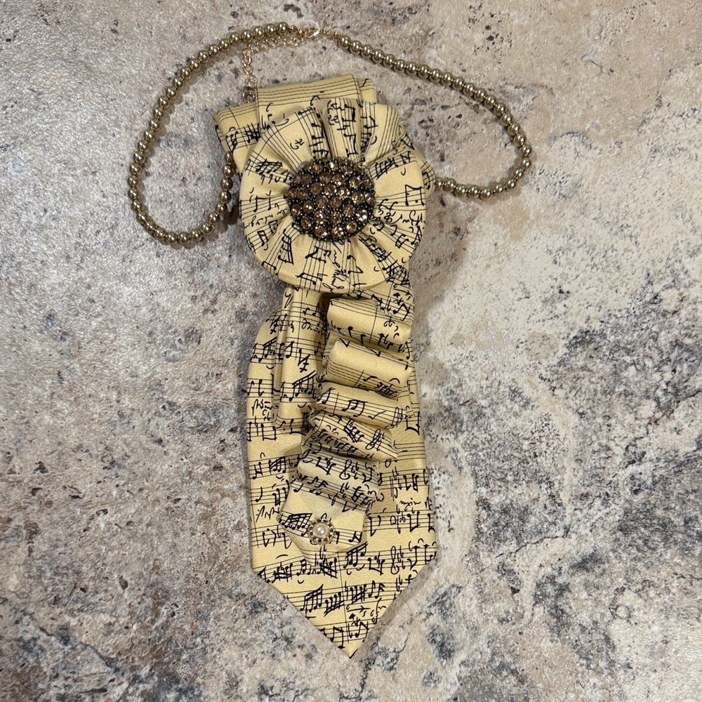 Gold Sheet Music Women’s Neck Tie Necklace with gold rhinestone accent